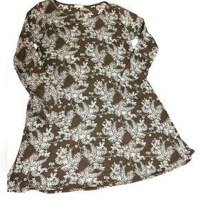 Chalet Et Ceci Women’s Long Sleeve Tunic Boho Brown‎ White Shirt Top Size Small